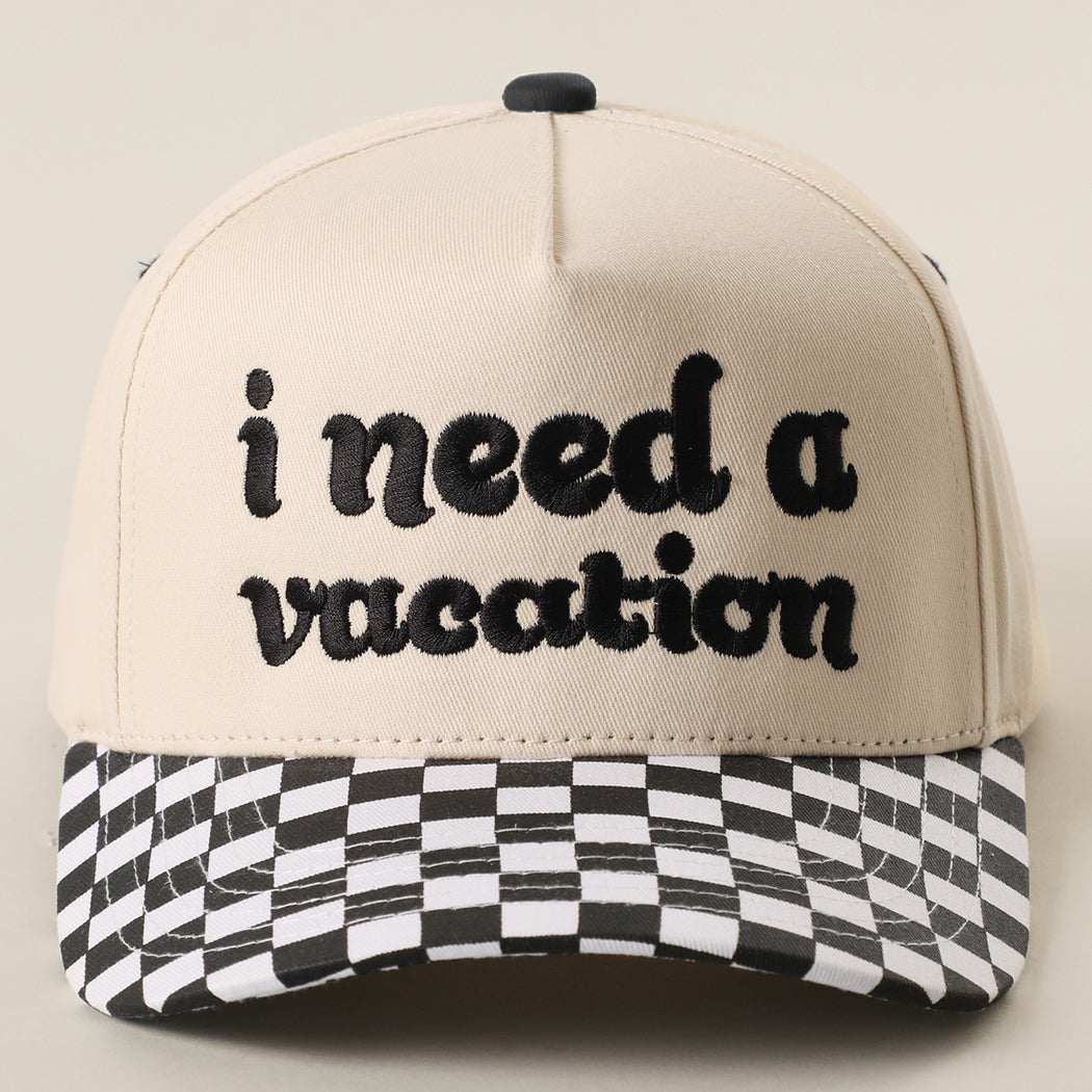 I Need A Vacation checkered brim trucker hat in black