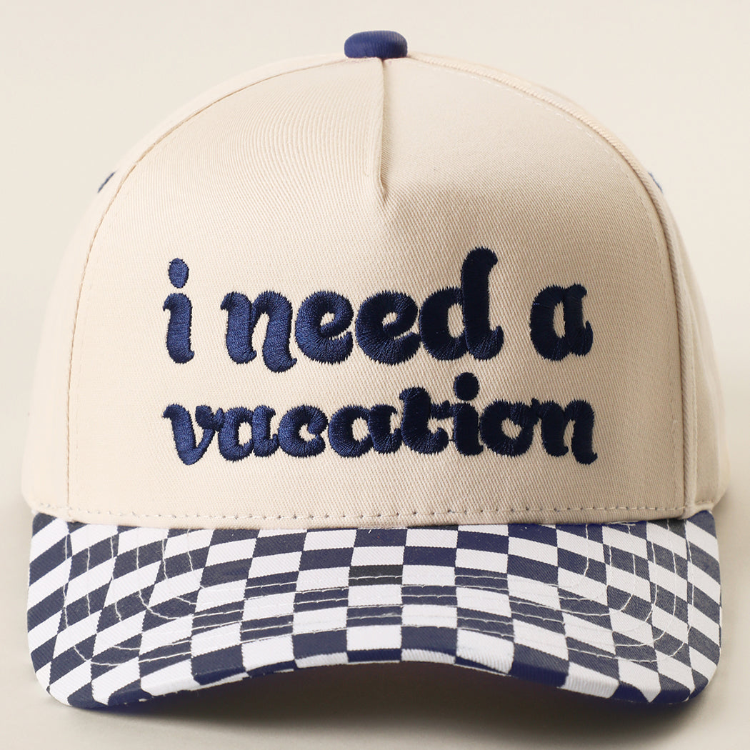 I Need A Vacation checkered brim trucker hat in navy