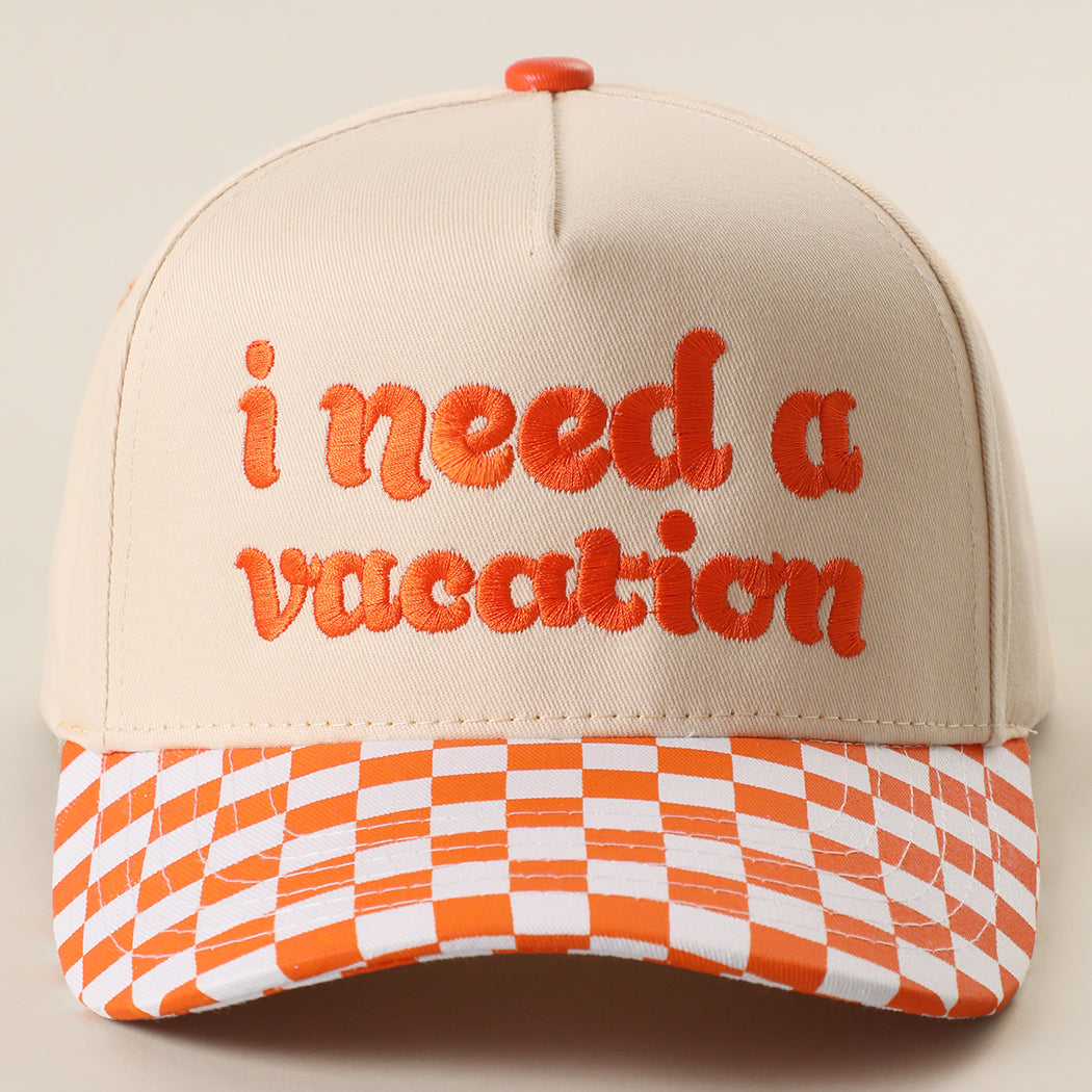 I Need A Vacation checkered brim trucker hat in orange