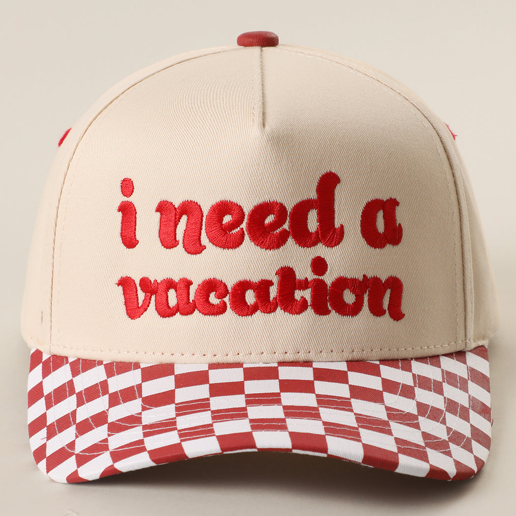 I Need A Vacation checkered brim trucker hat in red