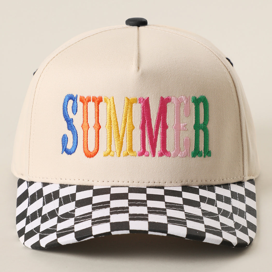 Summer checkered brim trucker hat in black