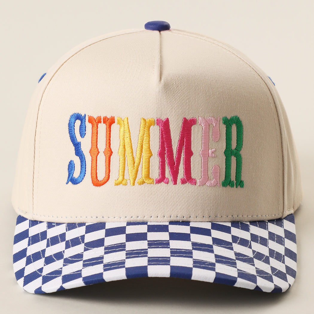 Summer checkered brim trucker hat in blue