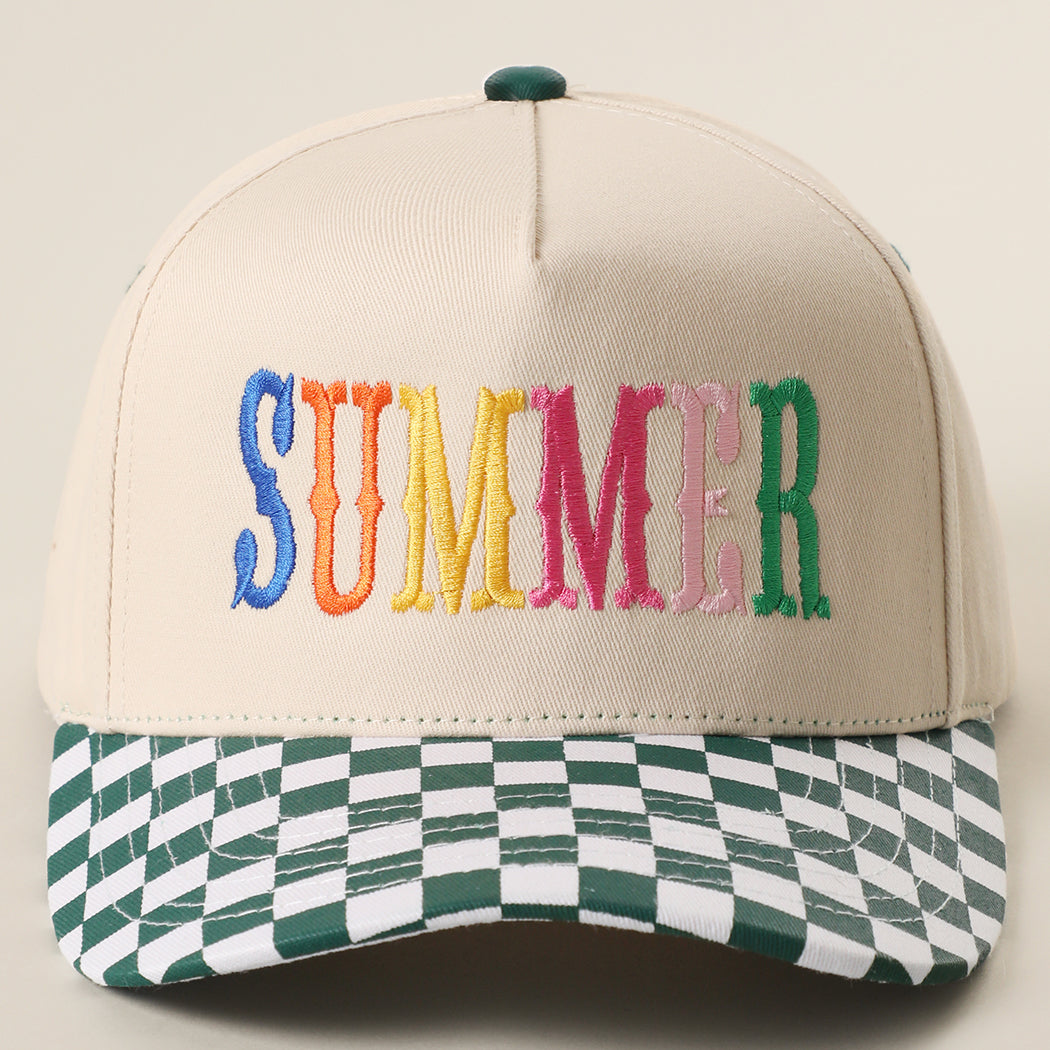 Summer checkered brim trucker hat in dark green