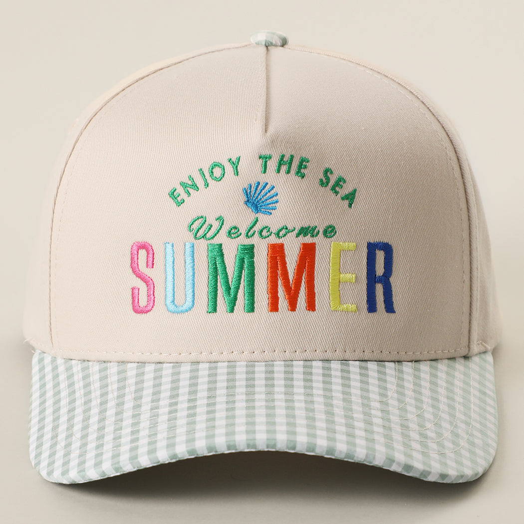 Welcome Summer gingham trucker hat in green
