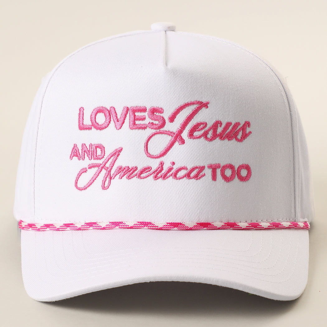 Loves Jesus And America Too rope trucker hat in hot pink