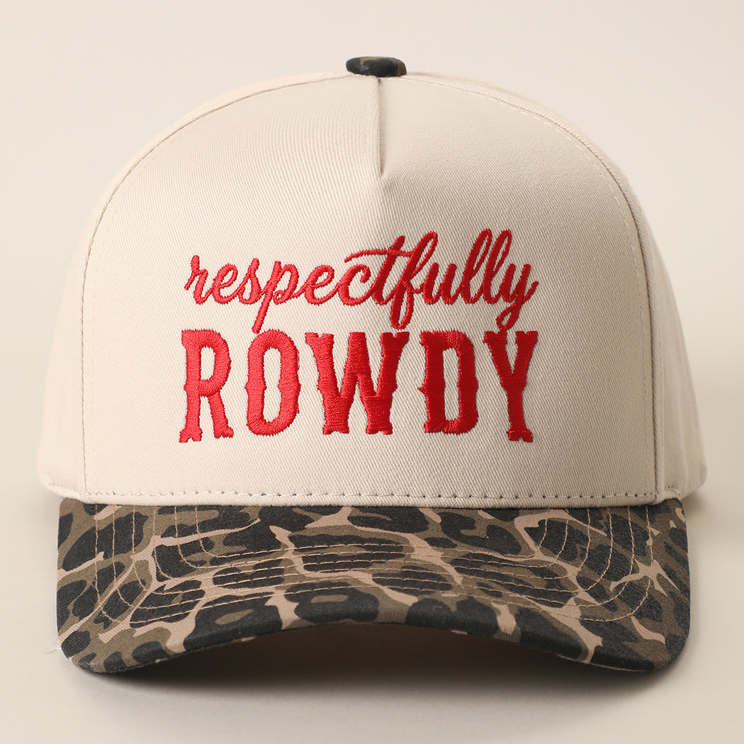 Respectfully Rowdy trucker hat with leopard print brim
