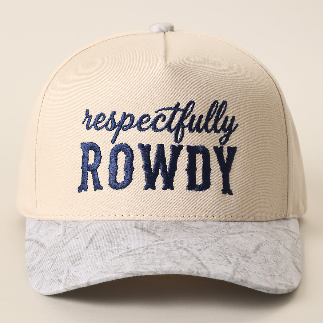 Respectfully Rowdy trucker hat with camo print brim