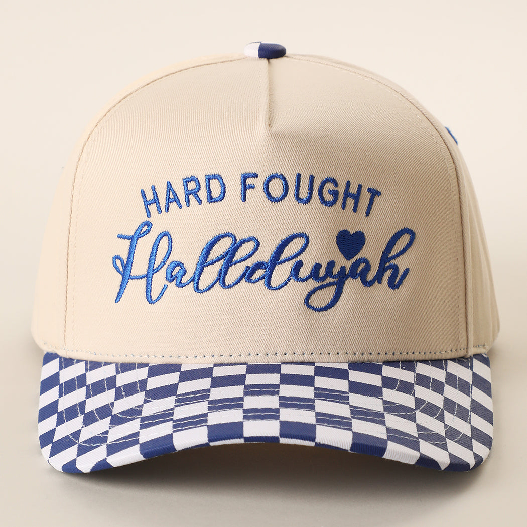 Hard Fought Hallelujah checkered brim trucker hat in blue