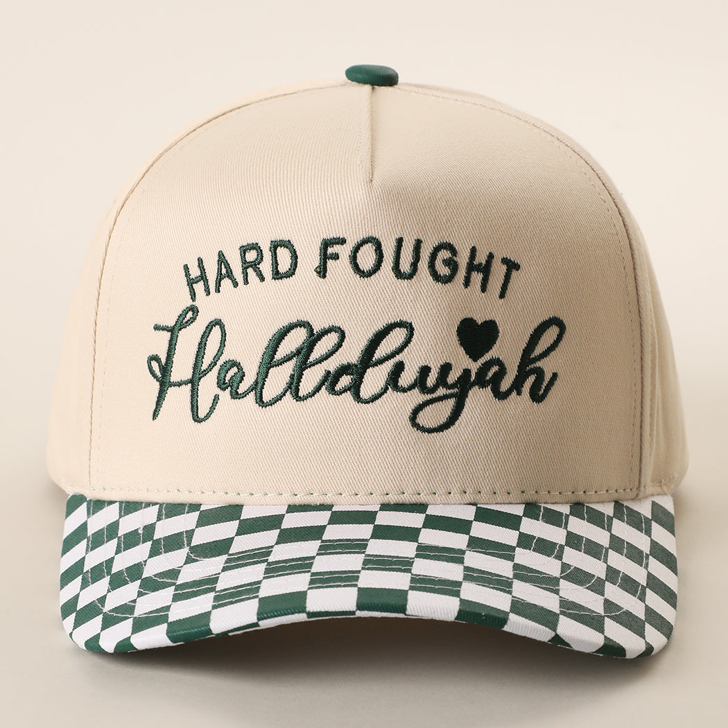 Hard Fought Hallelujah checkered brim trucker hat in dark green