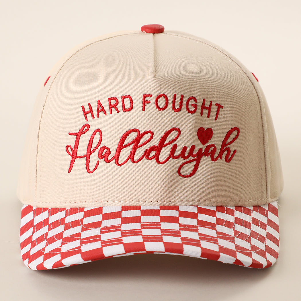 Hard Fought Hallelujah checkered brim trucker hat in red