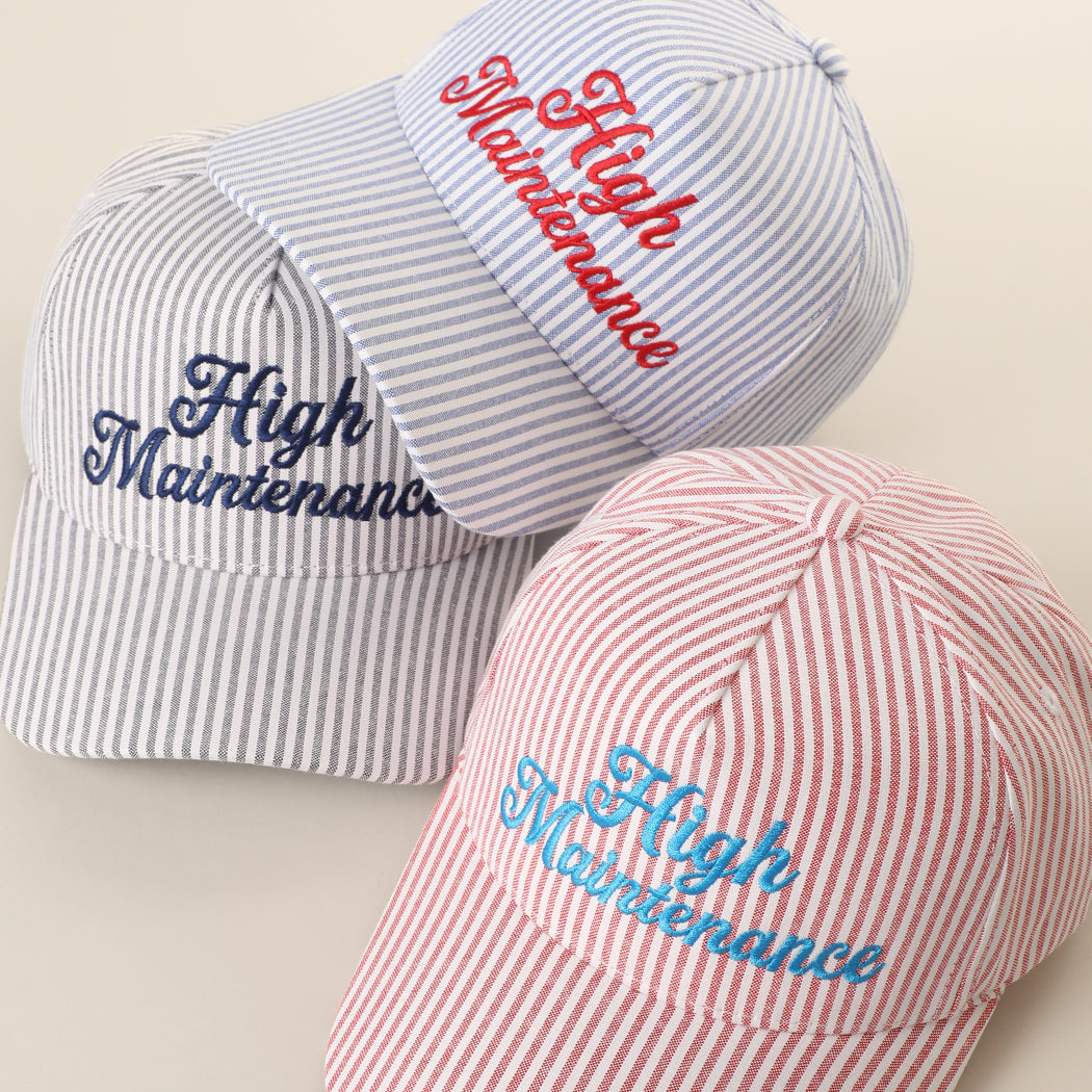 High Maintenance striped trucker hat shown in all color options