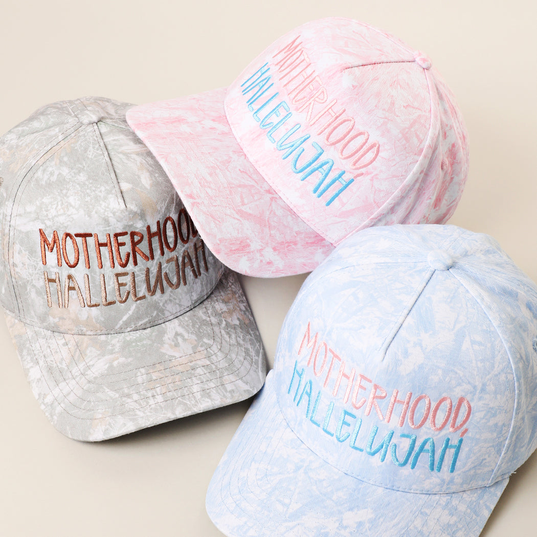 Motherhood Hallelujah embroidered camo trucker hat, side view