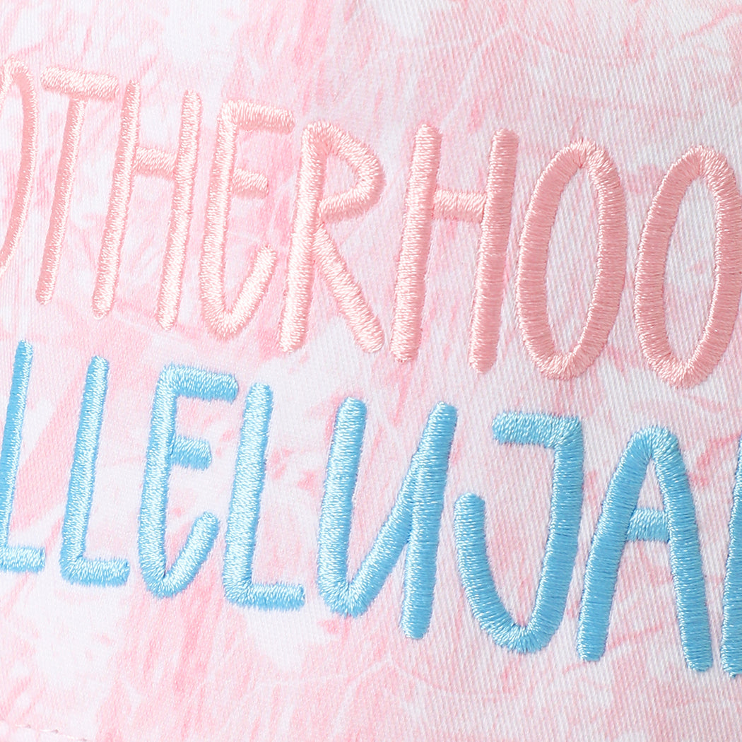 Motherhood Hallelujah camo trucker hat in pink camo, side view