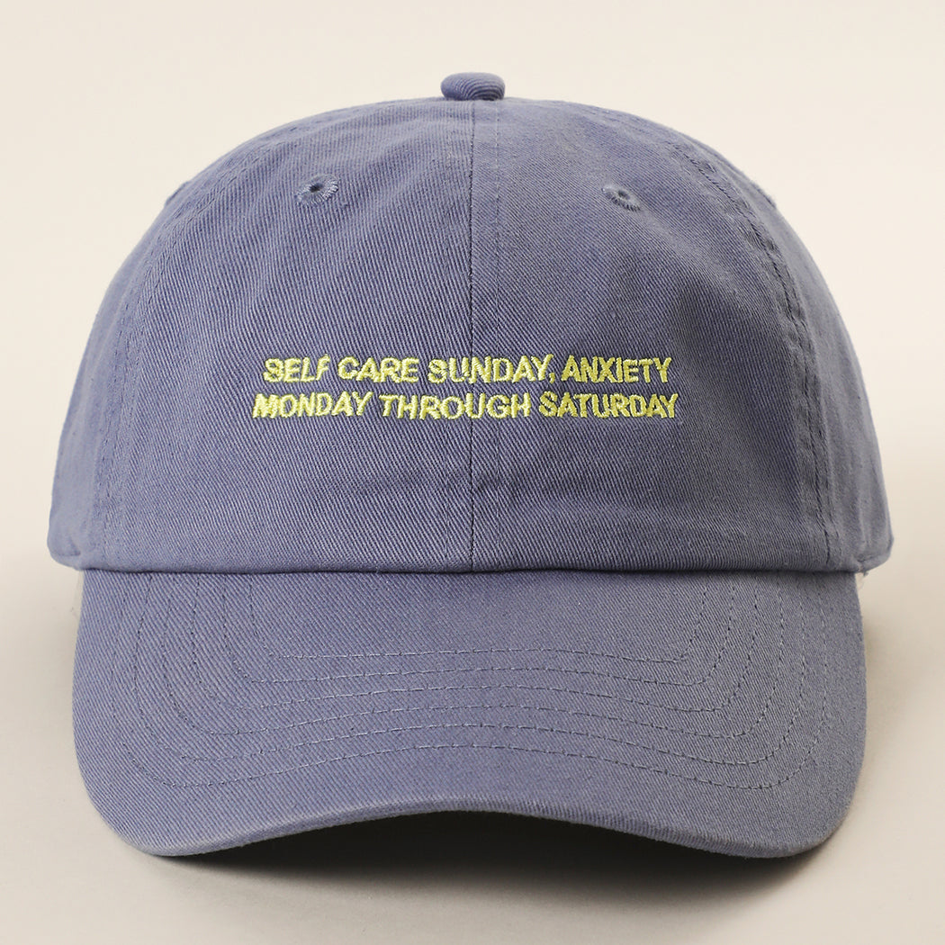 Self Care Sunday Anxiety embroidered baseball cap in blue grey