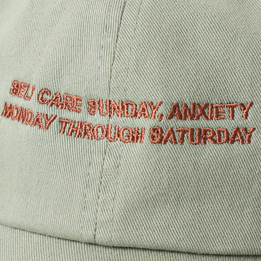 Self Care Sunday Anxiety embroidered baseball cap in green tea, side view