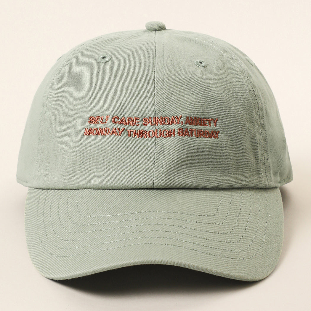 Self Care Sunday Anxiety embroidered baseball cap in green tea
