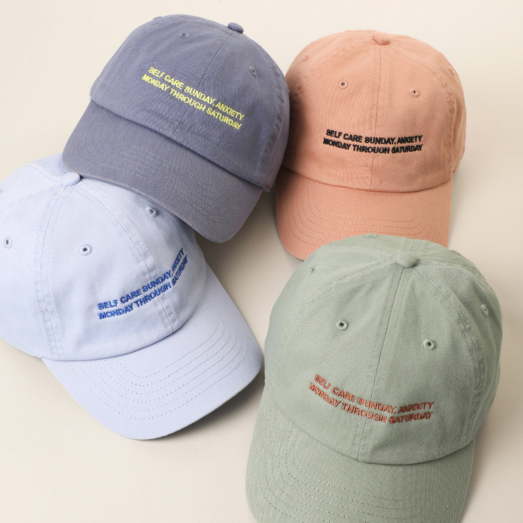 Self Care Sunday Anxiety embroidered baseball cap, side view