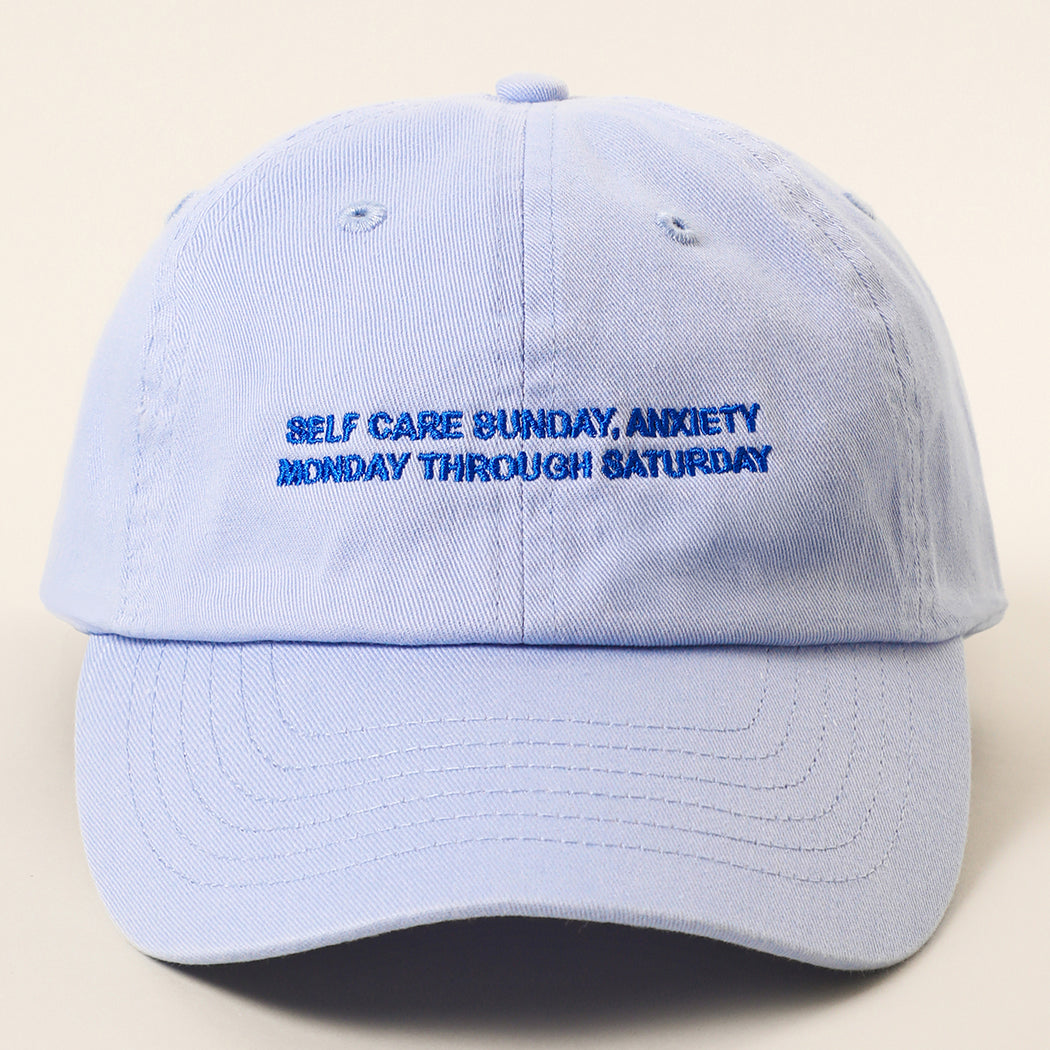 Self Care Sunday Anxiety embroidered baseball cap in sax blue
