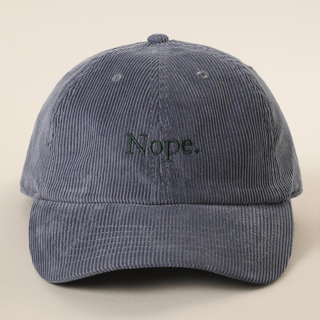 Nope corduroy baseball cap in blue grey