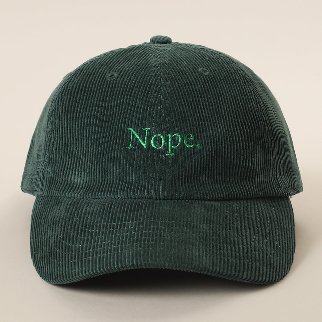 Nope corduroy baseball cap in dark green