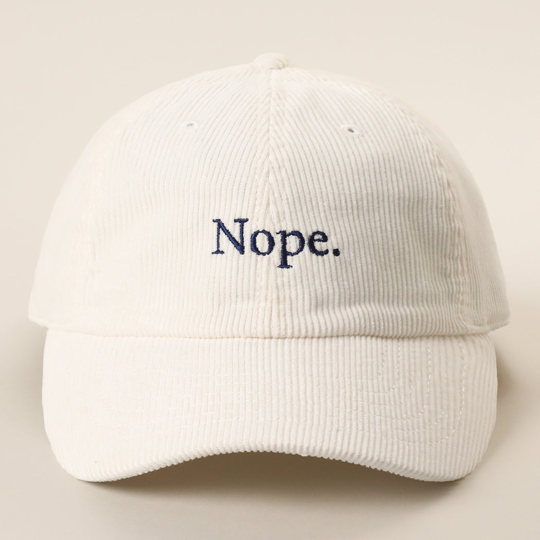 Nope corduroy baseball cap in off-white