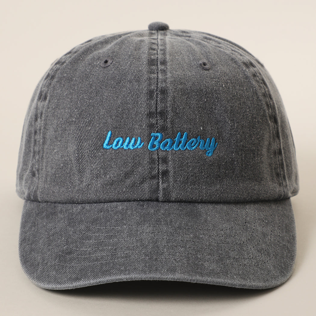 Low Battery embroidered baseball cap in charcoal