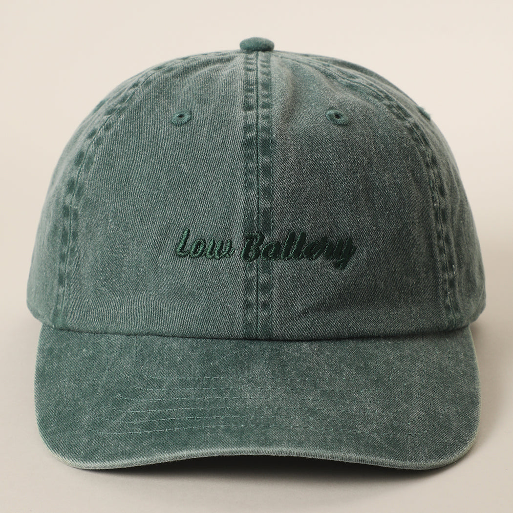 Low Battery embroidered baseball cap in green