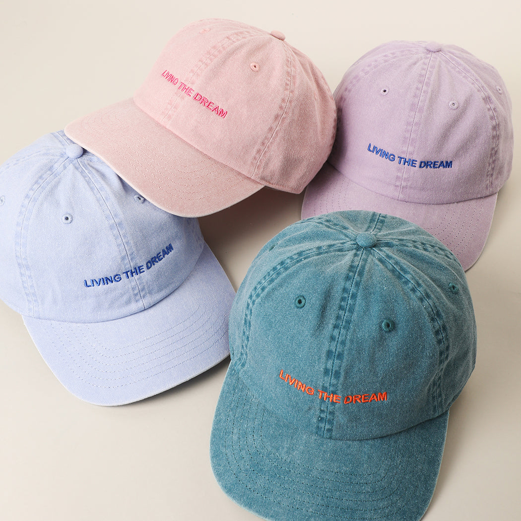 Living the Dream embroidered baseball cap, side view