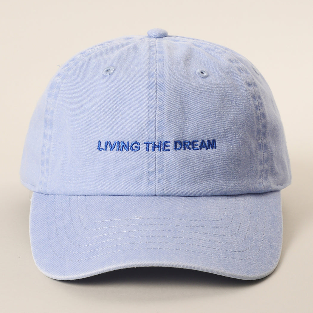 Living the Dream embroidered baseball cap in sax blue