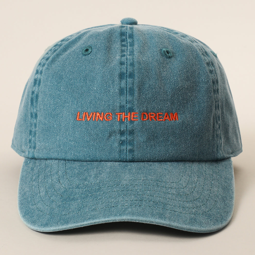 Living the Dream embroidered baseball cap in green