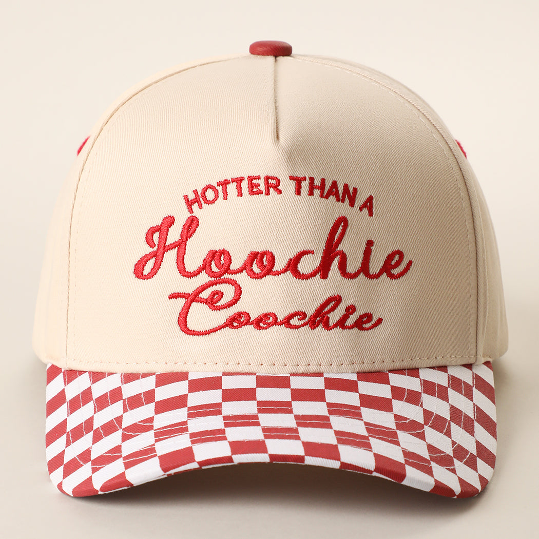 Hotter Than a Hoochie Coochie checkered brim trucker hat in red