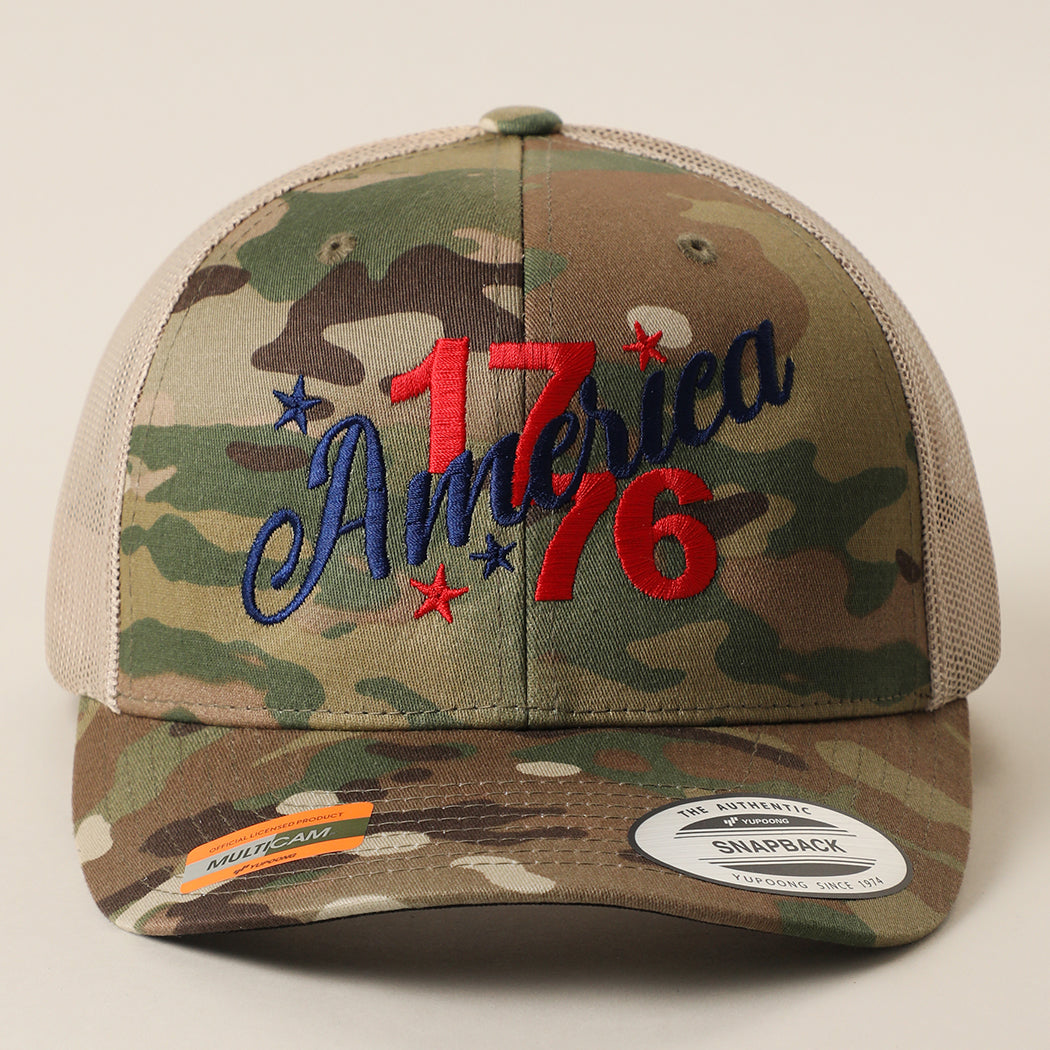 Flexfit YP America 1776 camo trucker hat in multicam arid tan