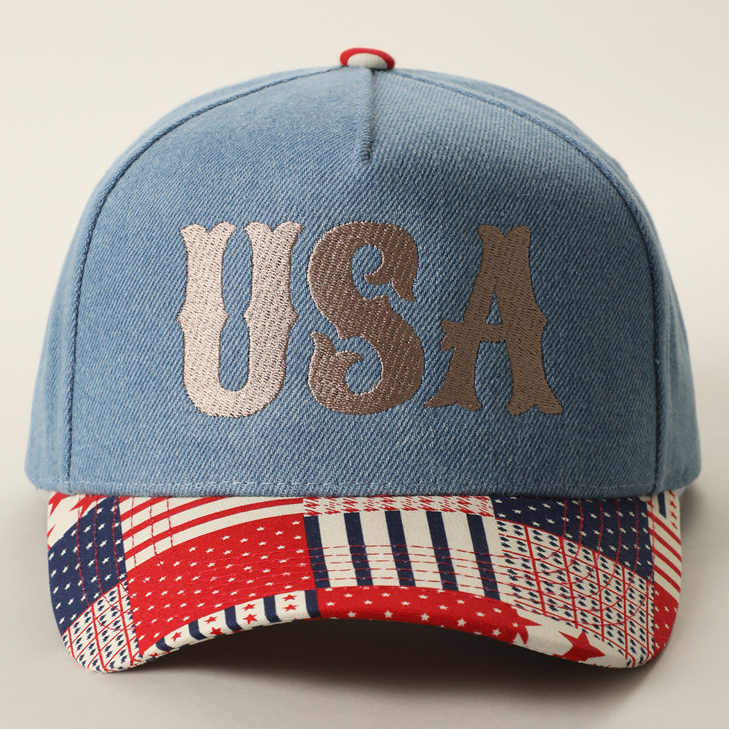 USA embroidered trucker hat in beige