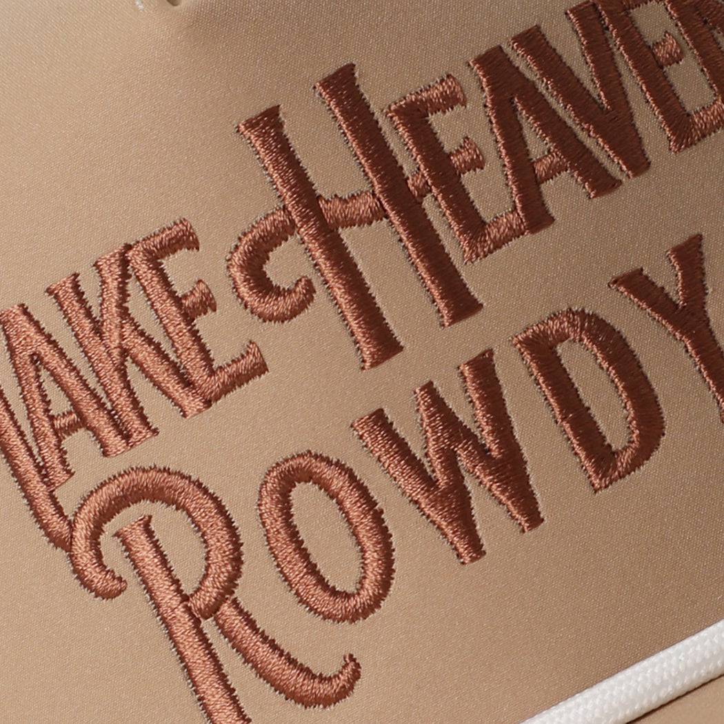 Make Heaven Rowdy rope strap trucker hat in sand side view