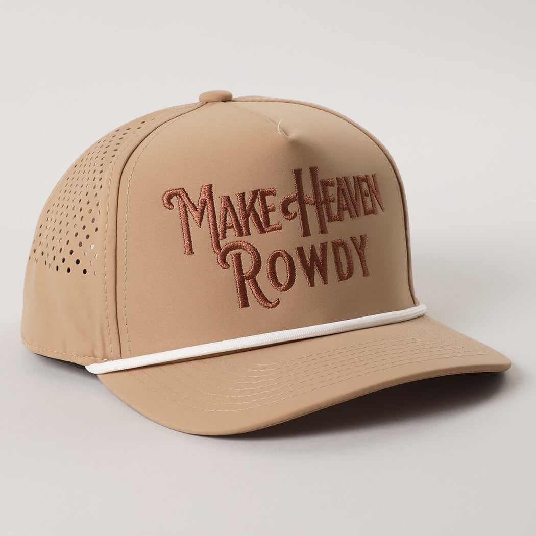 Make Heaven Rowdy rope strap trucker hat in sand back view