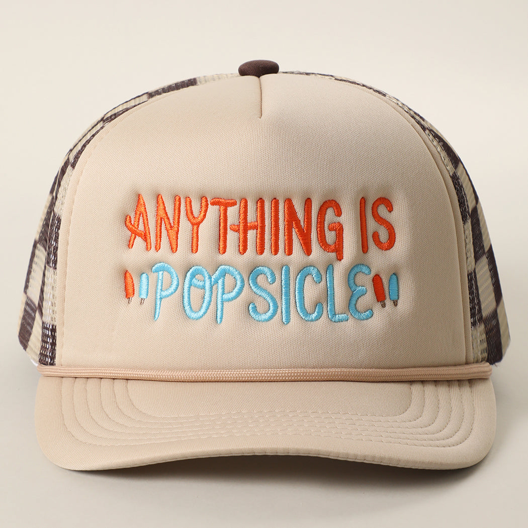 Anything Is Popsicle checker foam trucker hat in beige