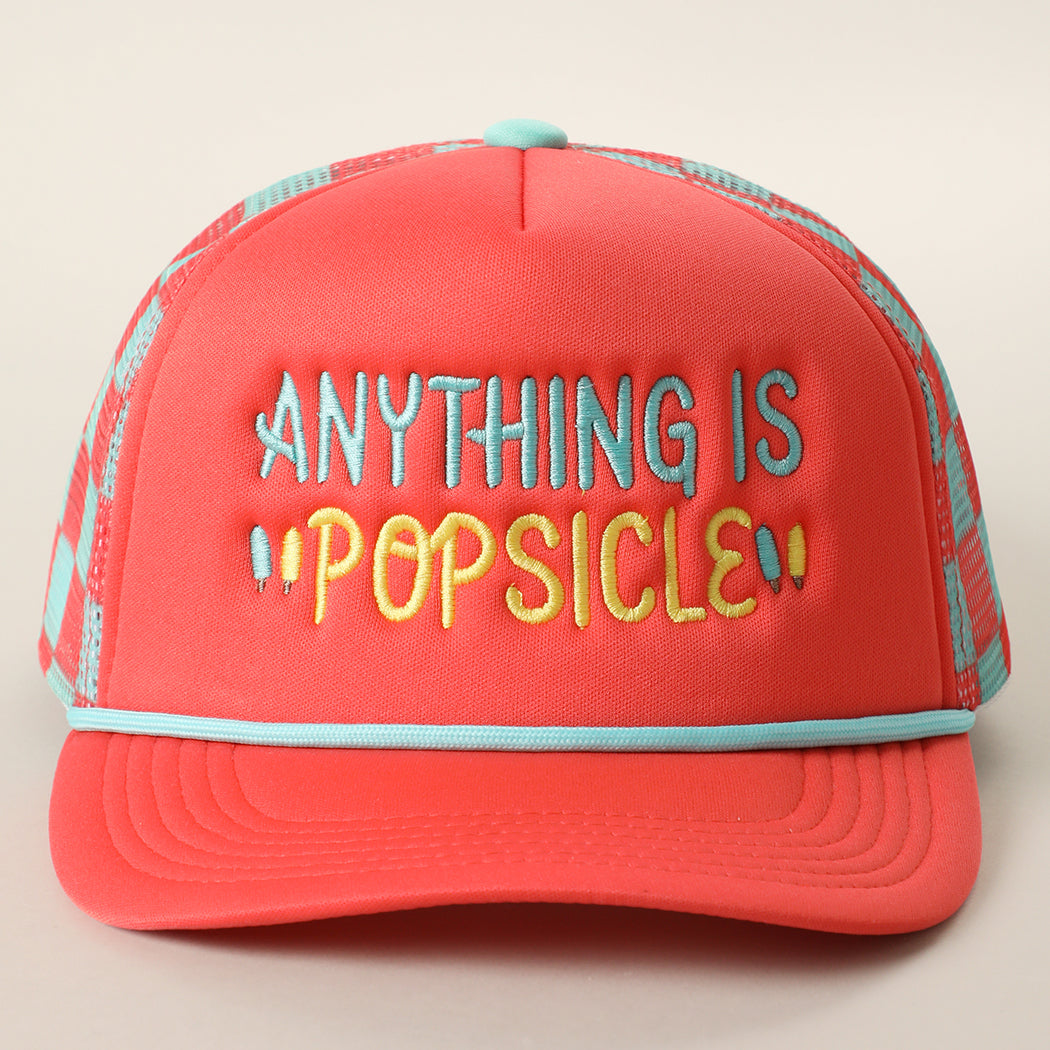 Anything Is Popsicle checker foam trucker hat in coral