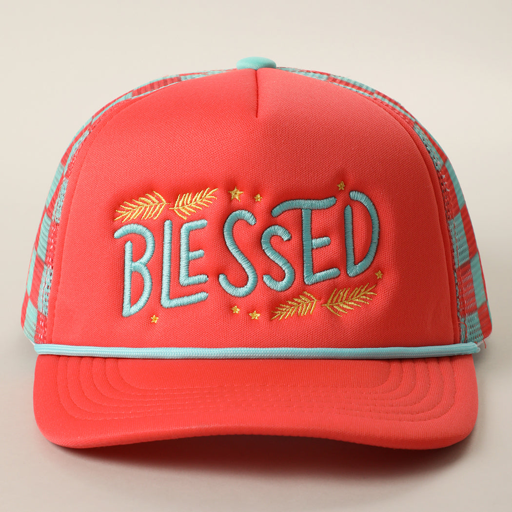 Blessed checker foam trucker hat in coral