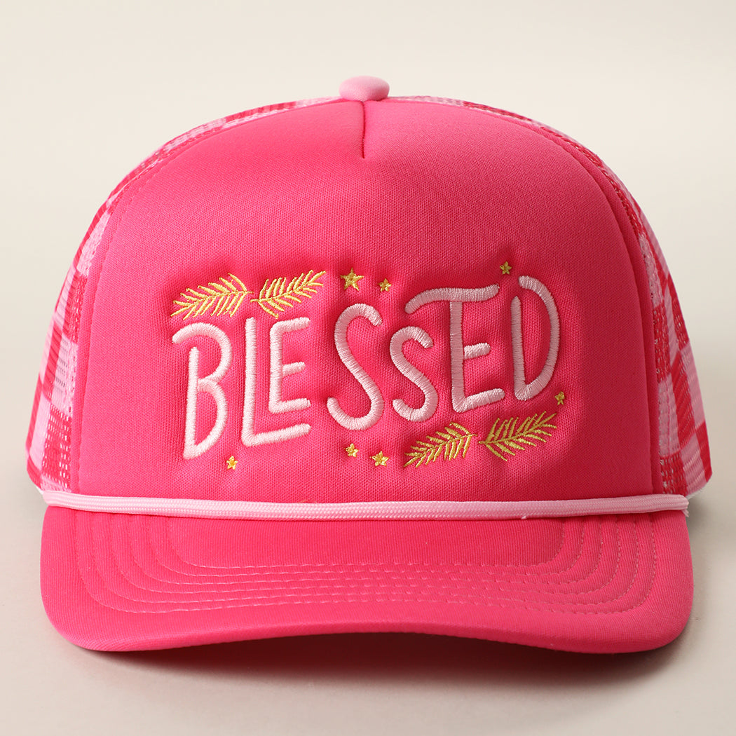 Blessed checker foam trucker hat in fuchsia