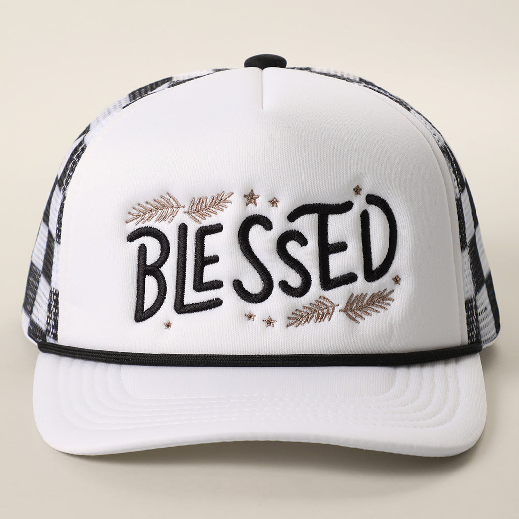 Blessed checker foam trucker hat in white