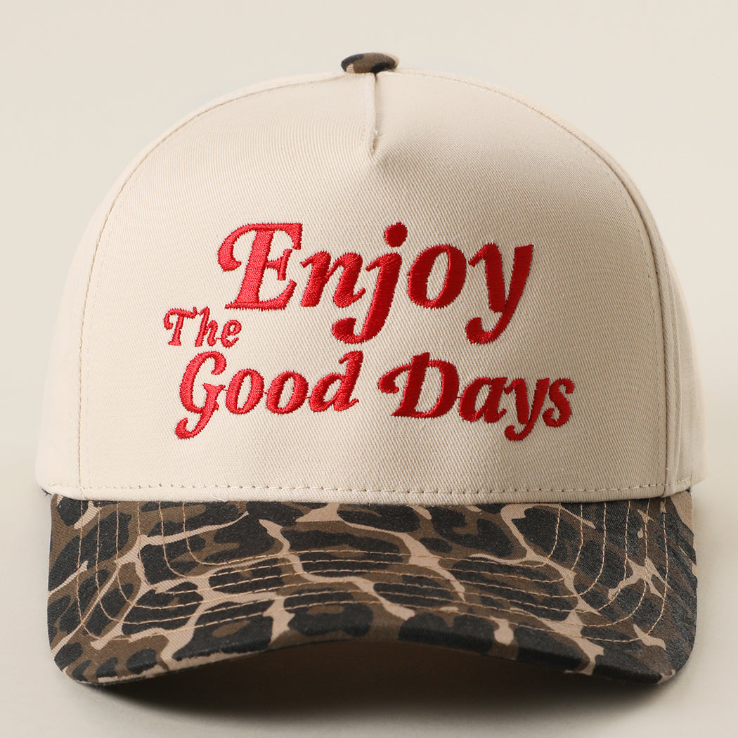 Enjoy The Good Days two-tone trucker hat in leopard print