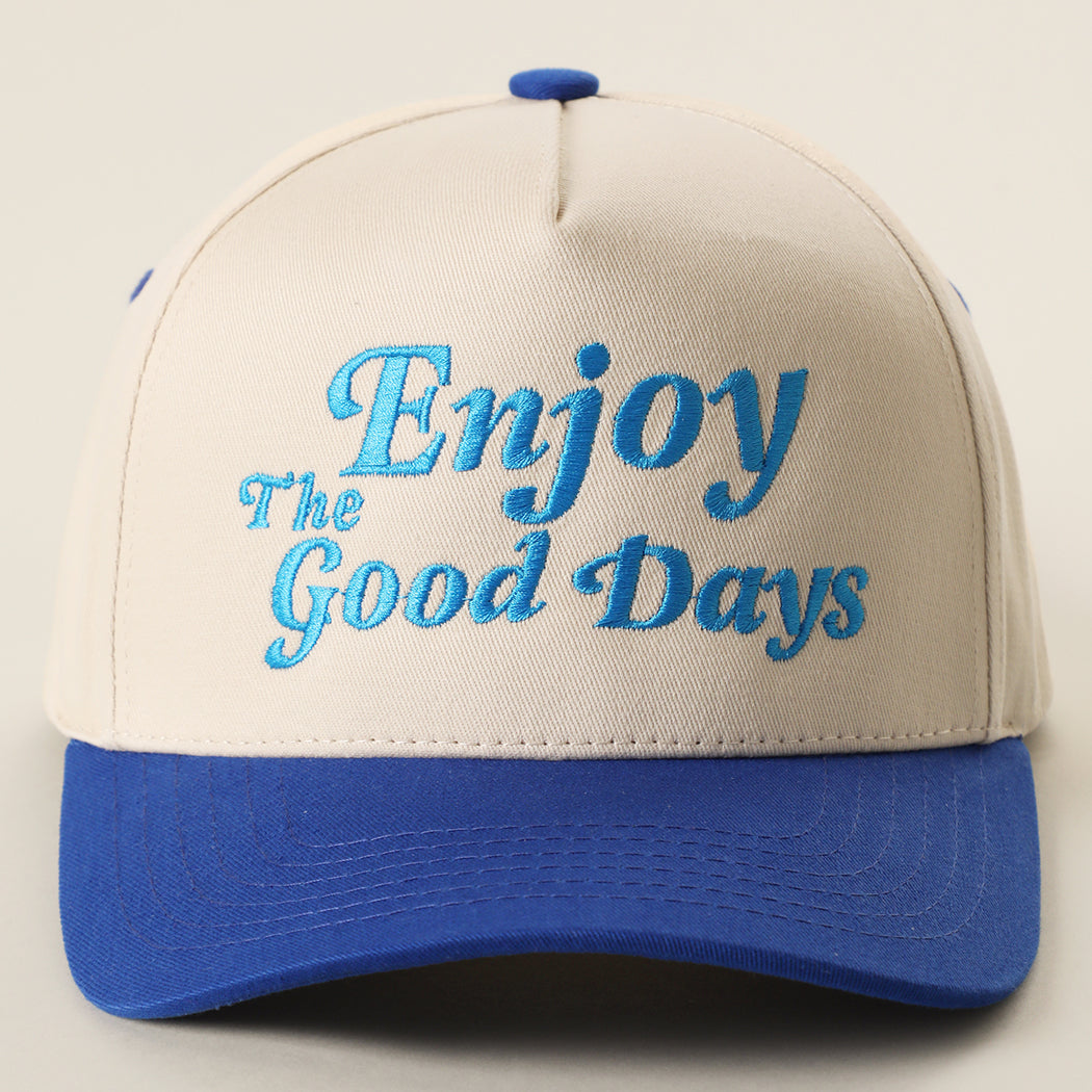 Enjoy The Good Days two-tone trucker hat in royal blue