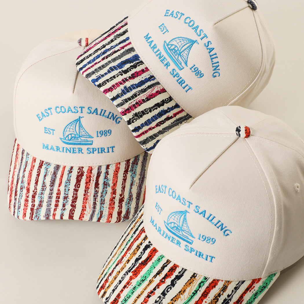 East Coast Sailing embroidered stripe brim trucker hat, all color options
