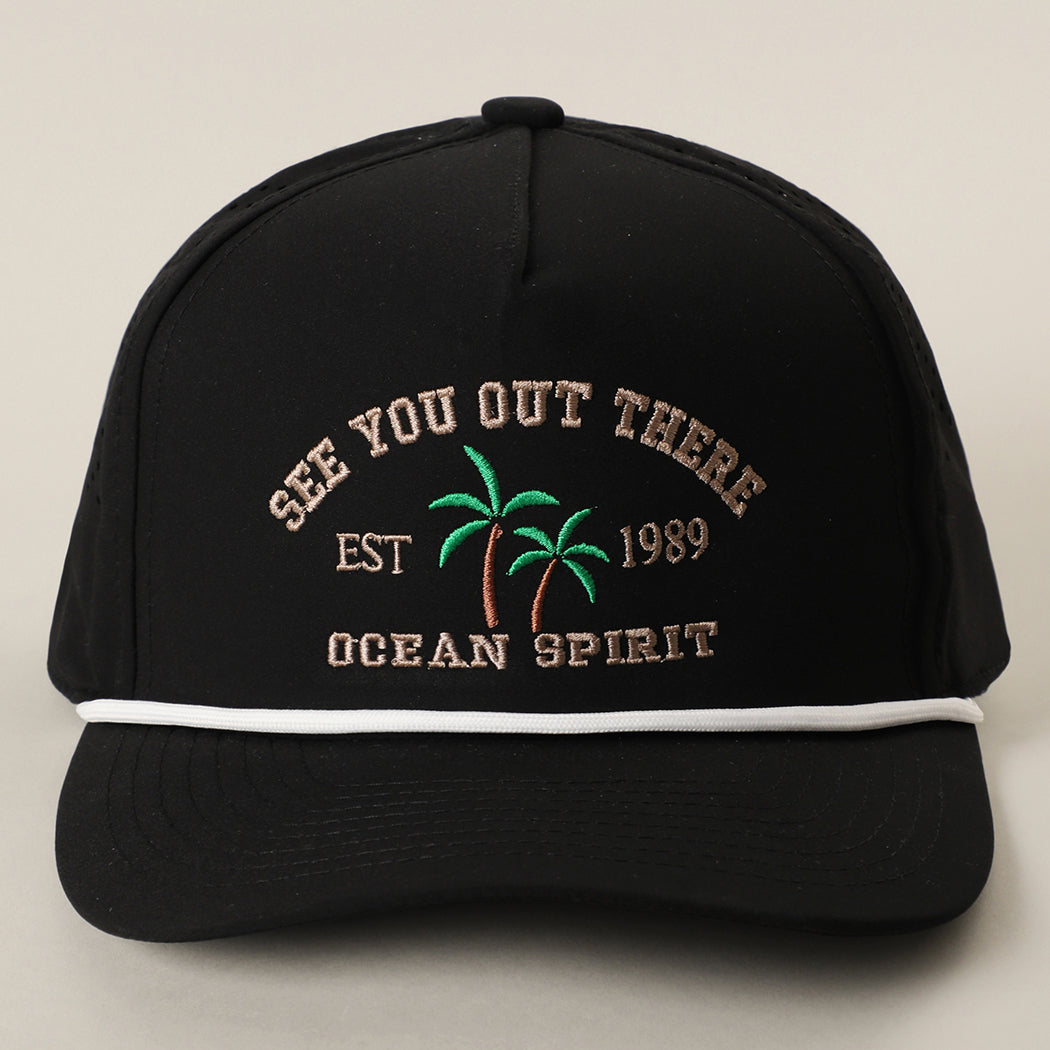 See You Out There Ocean Spirit rope trucker hat in black and white