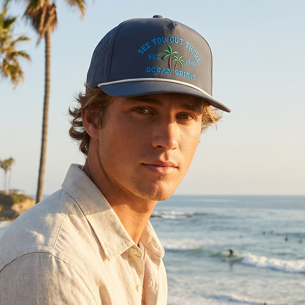 See You Out There Ocean Spirit embroidered rope trucker hat, front view