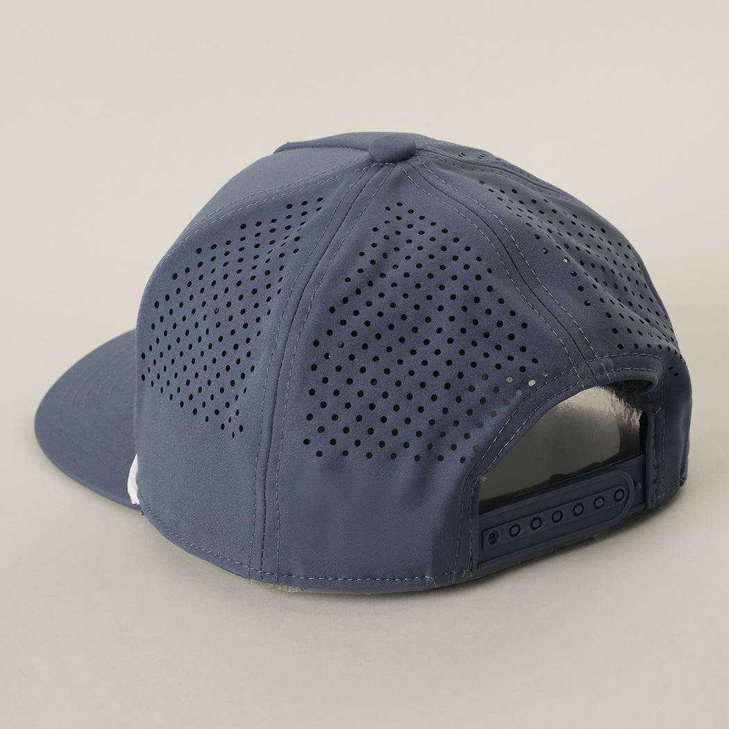 See You Out There Ocean Spirit rope trucker hat in navy and white, back view