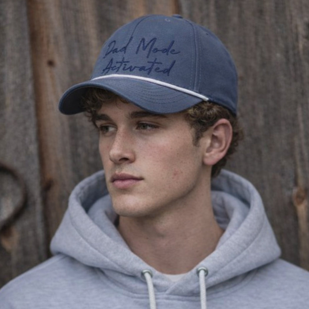 Dad Mode Activated embroidered rope trucker hat, front view alternate angle