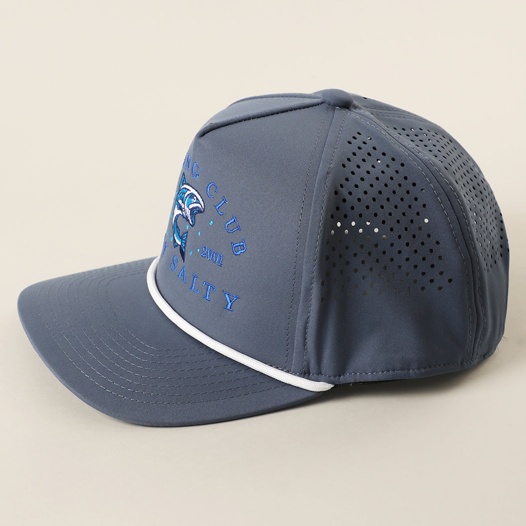 Fishing Club Stay Salty rope trucker hat in navy, back view