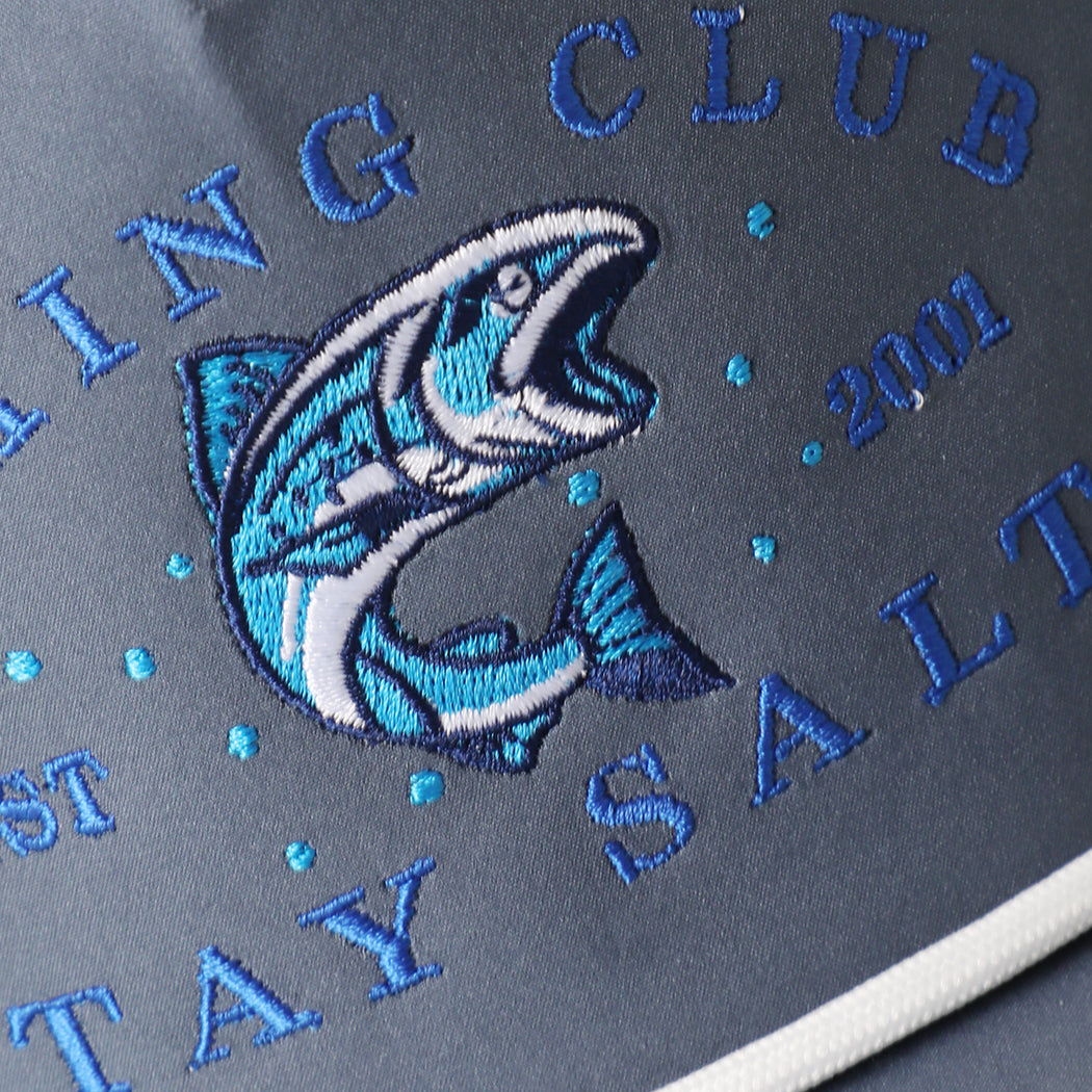 Fishing Club Stay Salty rope trucker hat in navy, side view