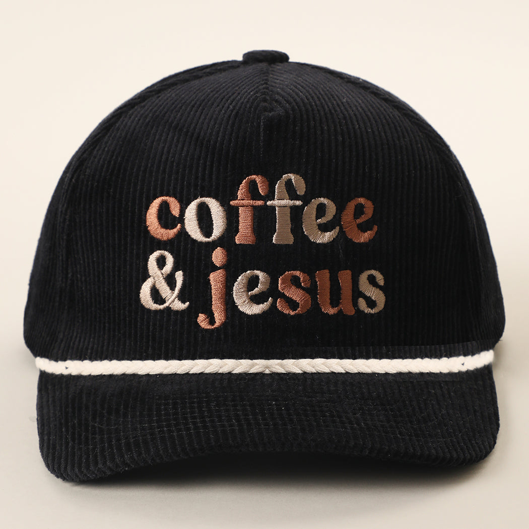 Coffee & Jesus corduroy rope trucker hat in black